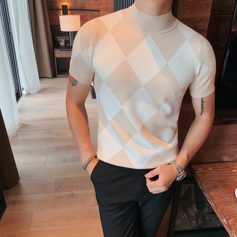 Slim Pullover Bottoming Casual Plaid T-Shirt