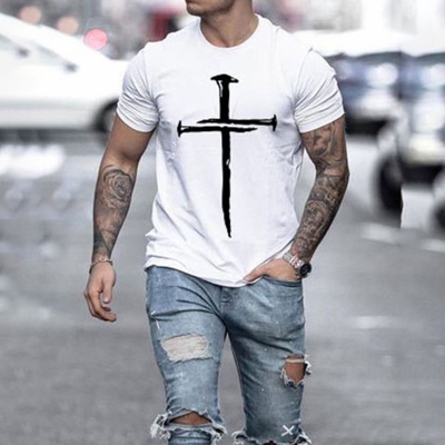 Men's Hip Hop Short Sleeve Cross Graphic T-Shirt
