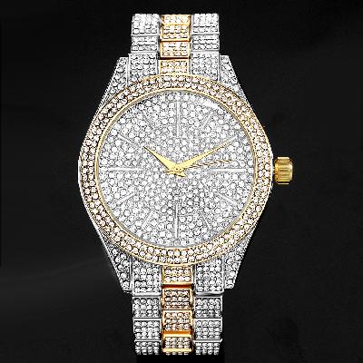 Two-Tone Fully Iced Round Bezel Men's Watch