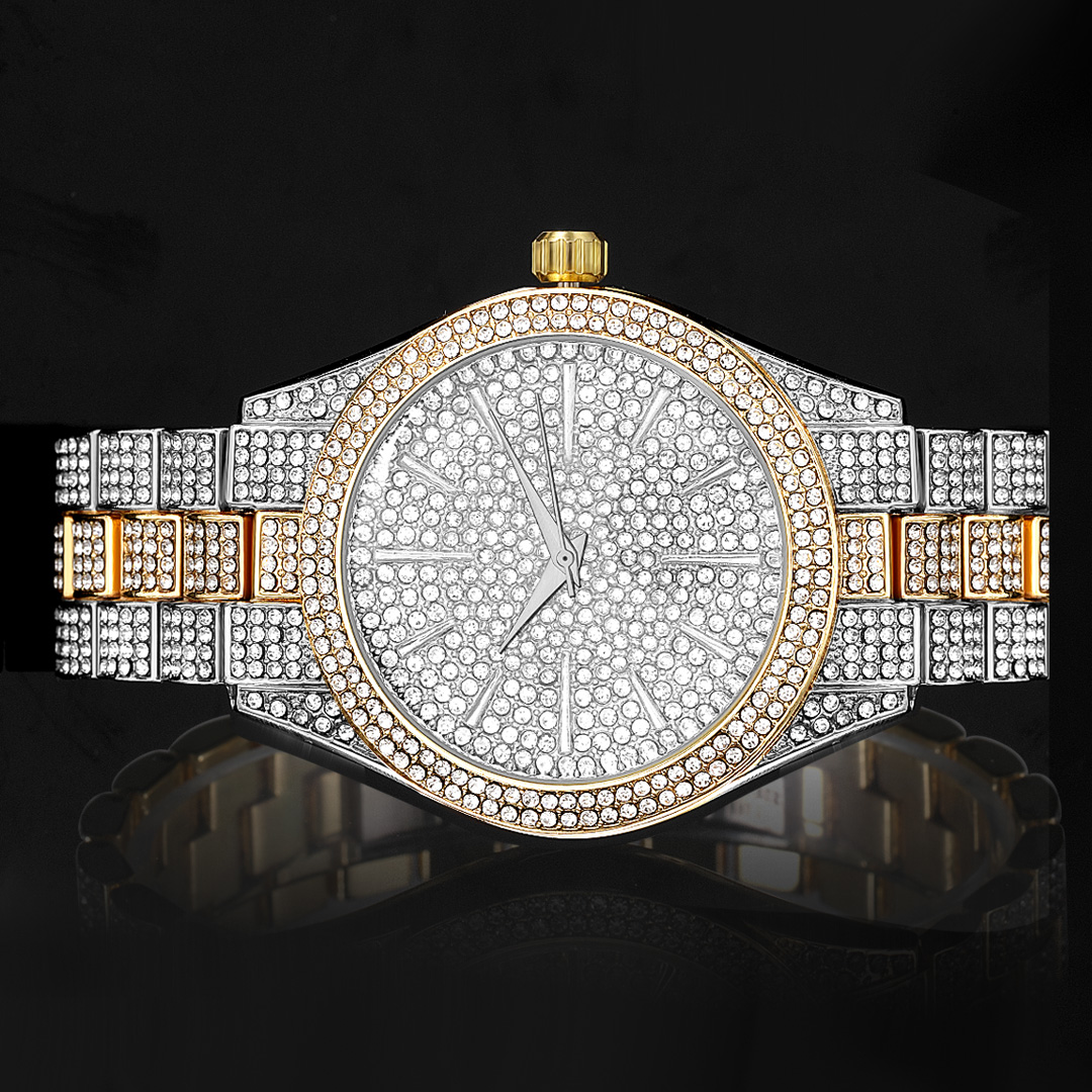 Two-Tone Fully Iced Round Bezel Men's Watch