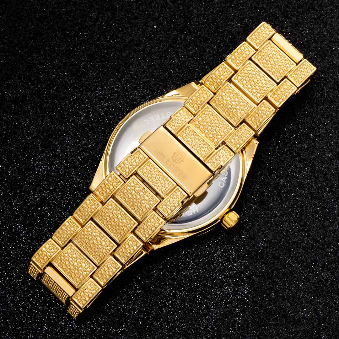 43mm Iced Round Cut Roman Numerals Men's Watch in Gold
