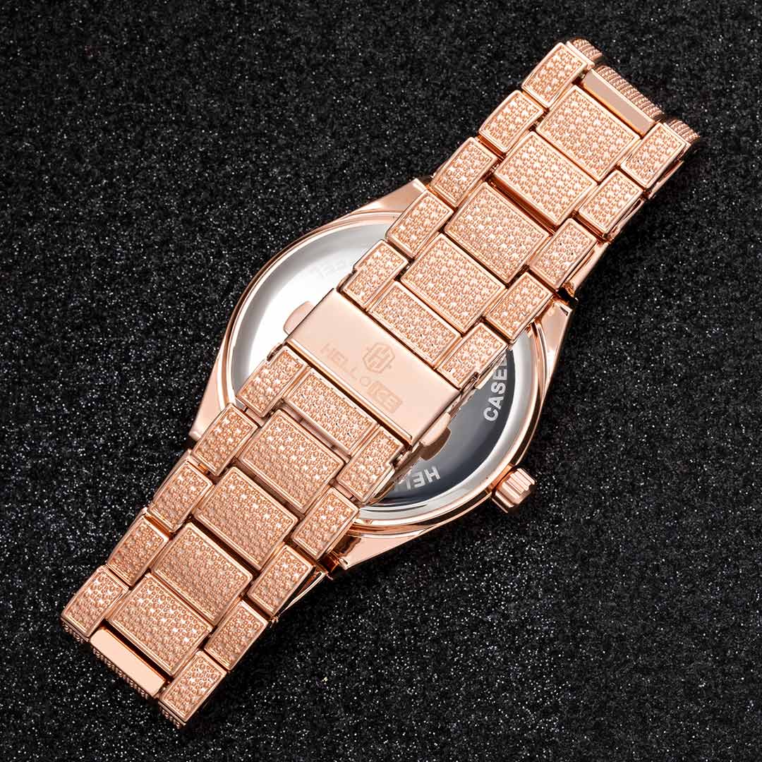 43mm Iced Round Cut Roman Numerals Men's Watch in Rose Gold