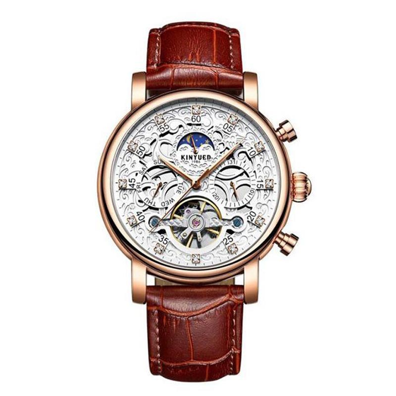  42mm Arabic Numerals Men's Watch with Leather Strap