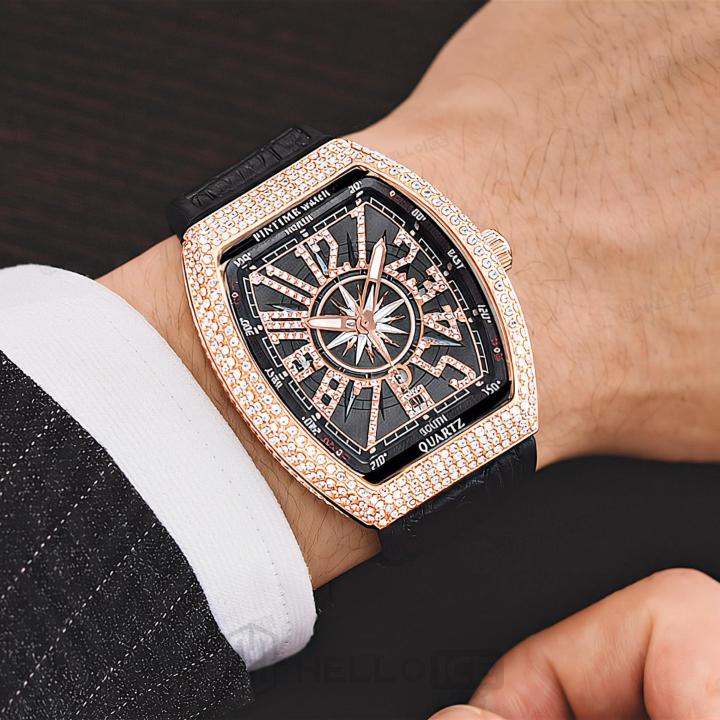 Men's Iced Arabic Numerals Watch with Black Strap Men's Iced Arabic Numerals Watch with Black Strap