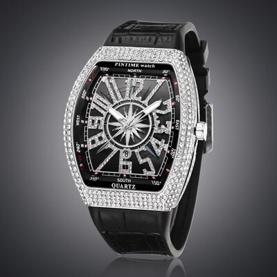 Men's Iced Arabic Numerals Watch with Black Strap