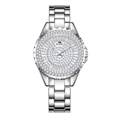  Women 32mm Full Iced Round Case Quartz Watch