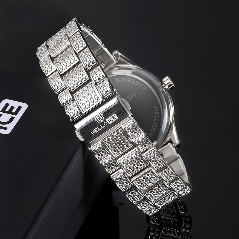 Iced Roman Numerals Pool Blue Dial Men's Watch in White Gold