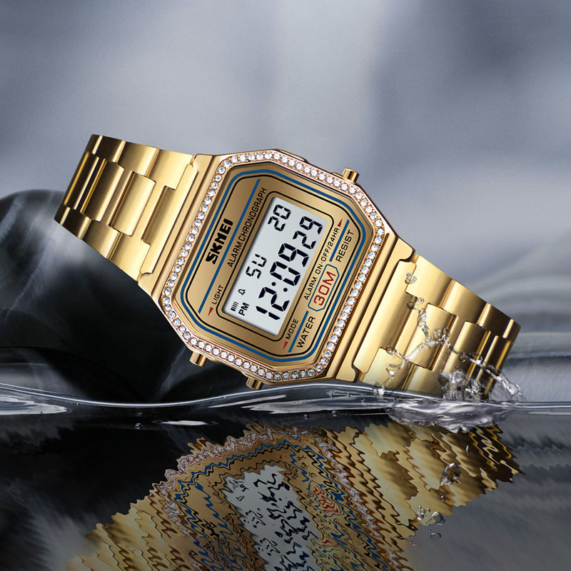  Iced Bezel Waterproof Led Digital Watch For Couple