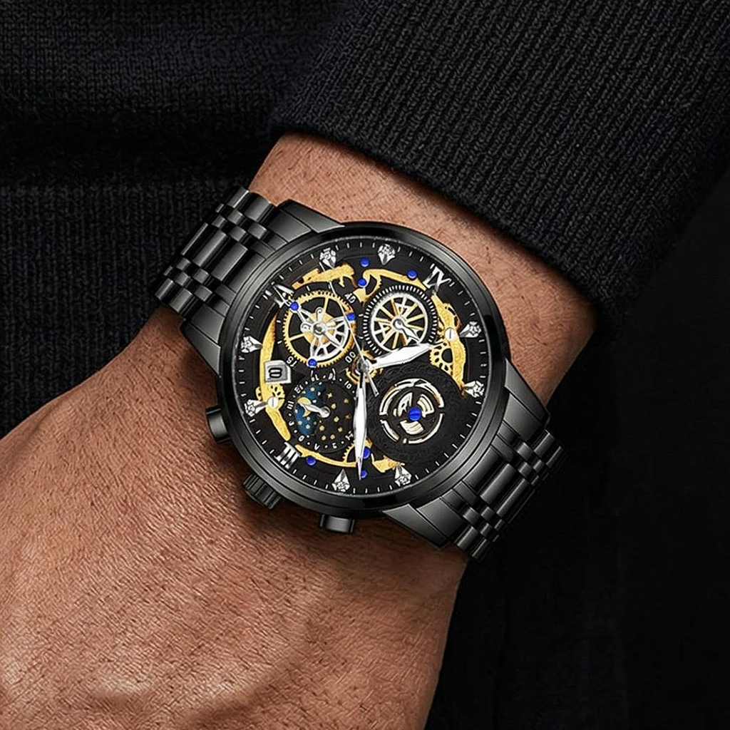  40mm Stainless Steel Waterproof Luminous Date Quartz Watch