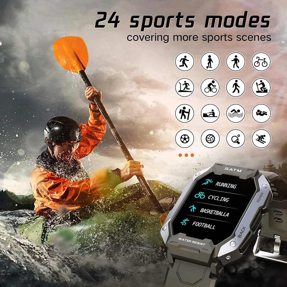  Bluetooth 5ATM Waterproof Outdoor Sports Fitness Tracker Health Monitor Smart Watch for Android IOS