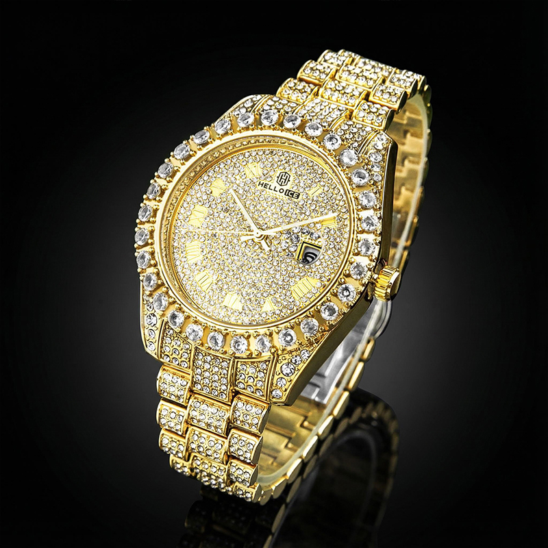 Iced Roman Numerals Round Cut Men's Watch in Gold Iced Roman Numerals Round Cut Men's Watch in Gold