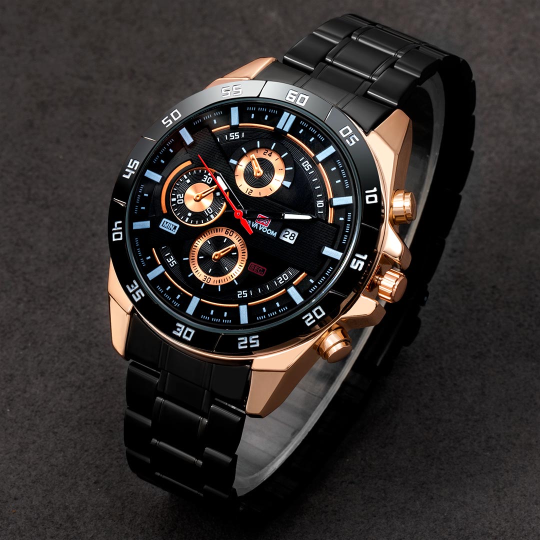  45mm Stainless Steel Quartz Watch in Black Gold