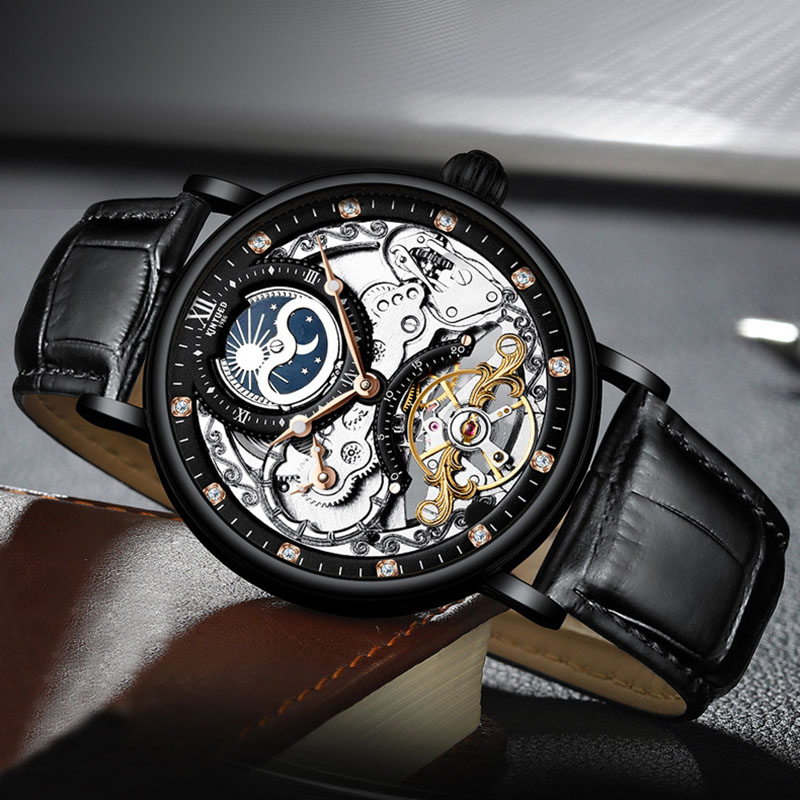 Skeleton Mechanical Automatic Watch With Leather Strap MECHANICAL 