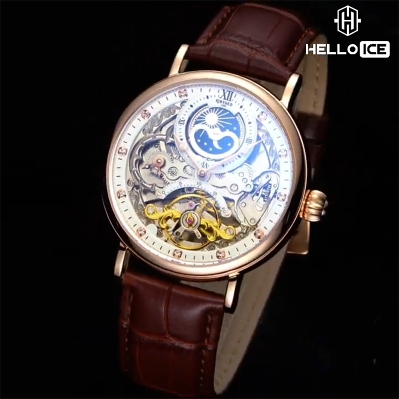 Skeleton Mechanical Automatic Watch with Leather Strap