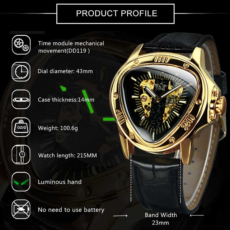 Triangle Skeleton Mechanical Watch with Leather Strap