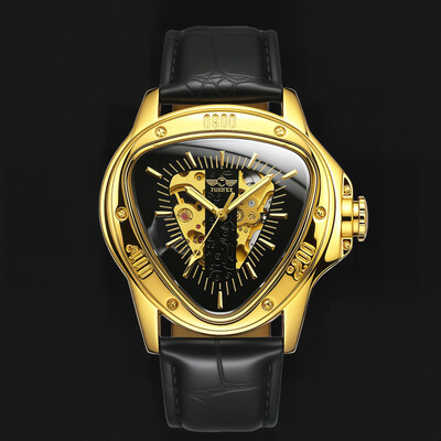 Triangle Skeleton Mechanical Watch with Leather Strap