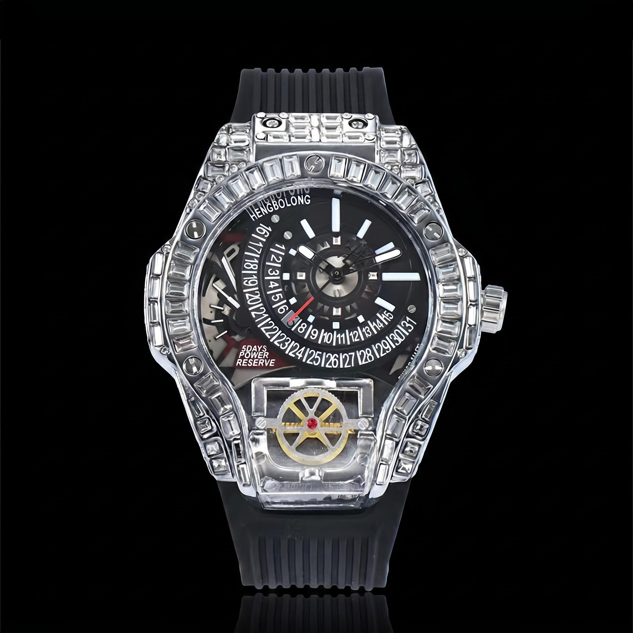 Baguette Cut Men's Watch with Black Silicone Strap Baguette Cut Men's Watch with Black Silicone Strap