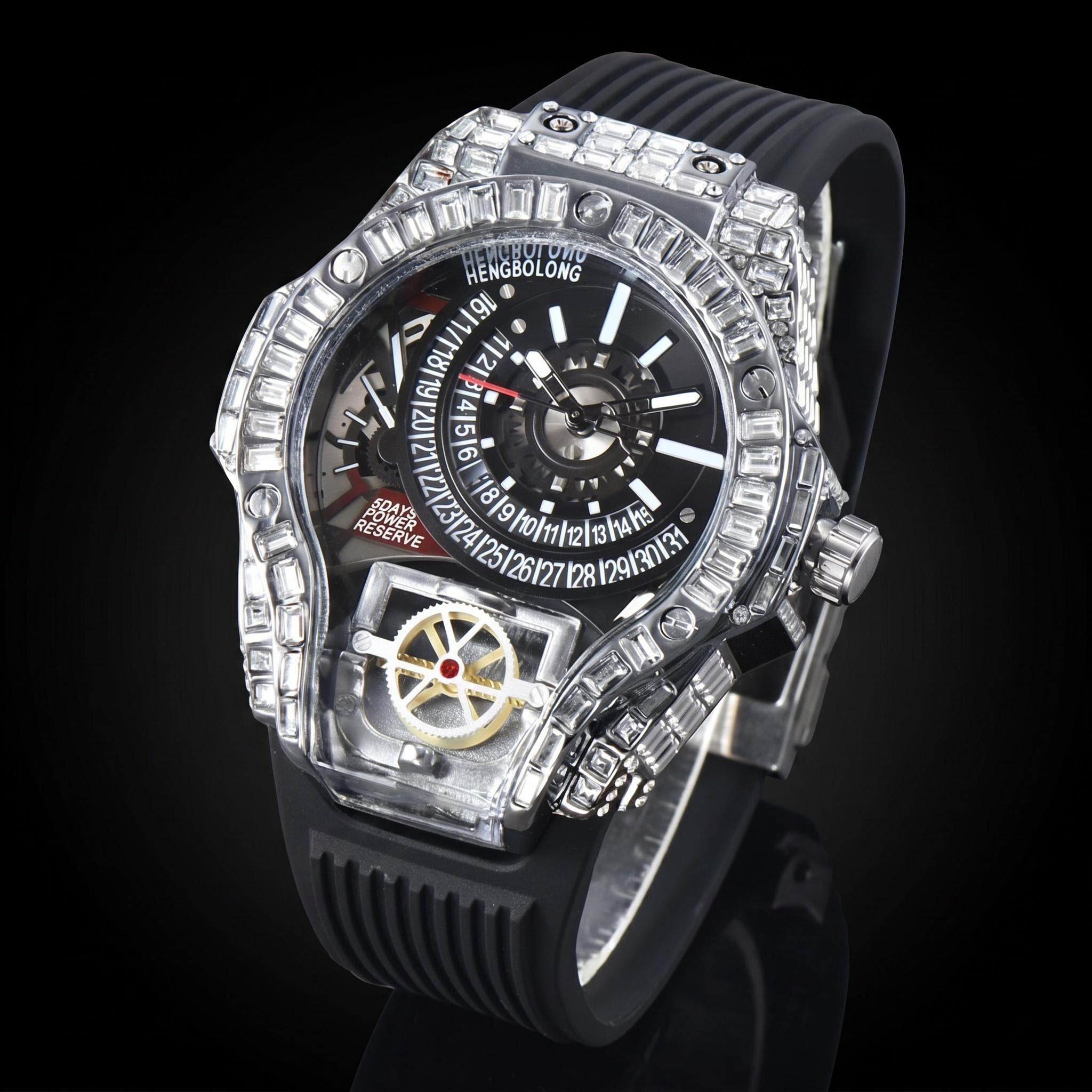 Baguette Cut Men's Watch with Black Silicone Strap Baguette Cut Men's Watch with Black Silicone Strap