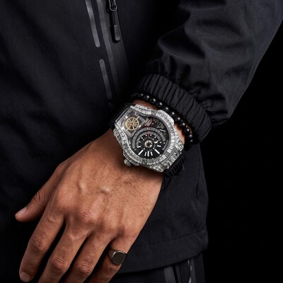 Baguette Cut Men's Watch with Black Silicone Strap