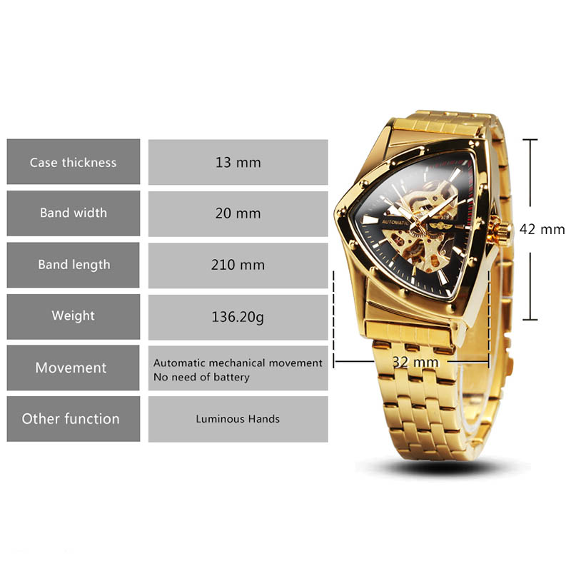  Triangle Skeleton Automatic Mechanical Watch with Stainless Steel Strap