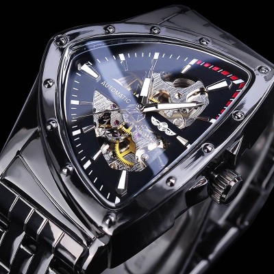  Triangle Skeleton Automatic Mechanical Watch with Stainless Steel Strap