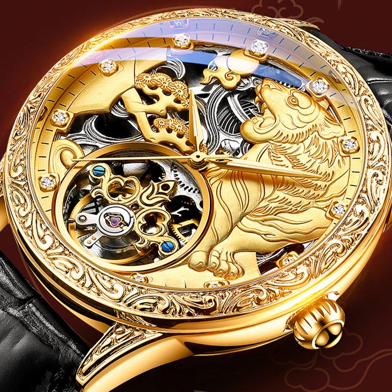 Tiger Automatic Mechanical Watch with Leather Strap