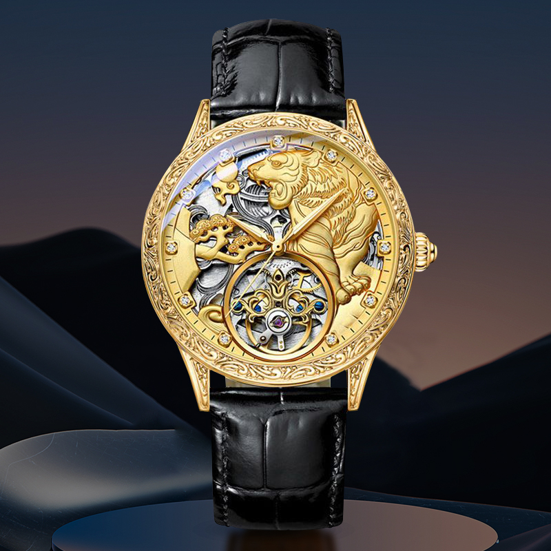 Tiger Automatic Mechanical Watch with Leather Strap
