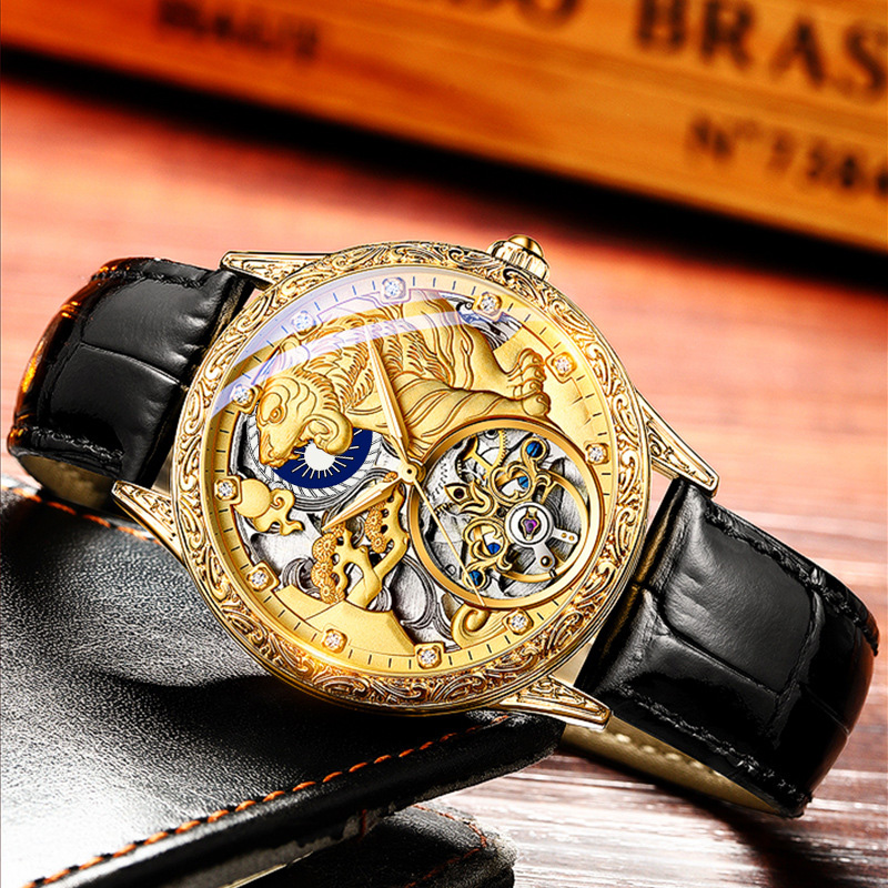 Tiger Automatic Mechanical Watch with Leather Strap