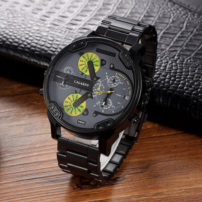 52mm Stainless Steel Quartz Men's Watch in Black Gold