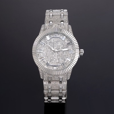 43mm Iced Baguette Cut Men's Watch in White Gold