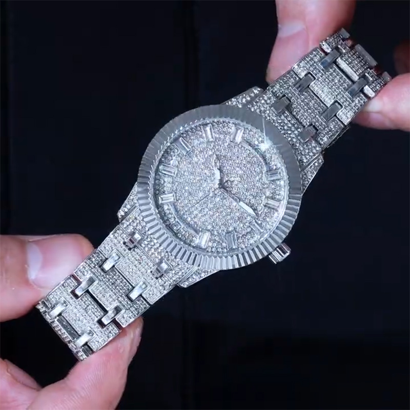 43mm Iced Baguette Cut Men's Watch in White Gold