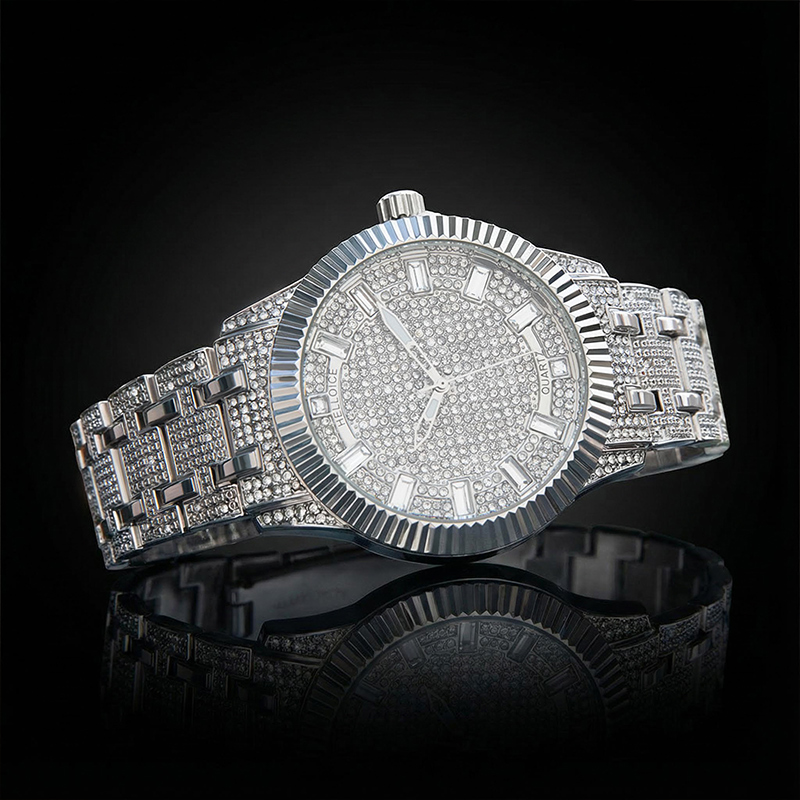 43mm Iced Baguette Cut Men's Watch in White Gold