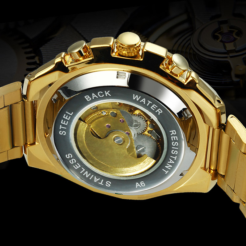 Luminous Skeleton Automatic Waterproof Mechanical Watch in Gold