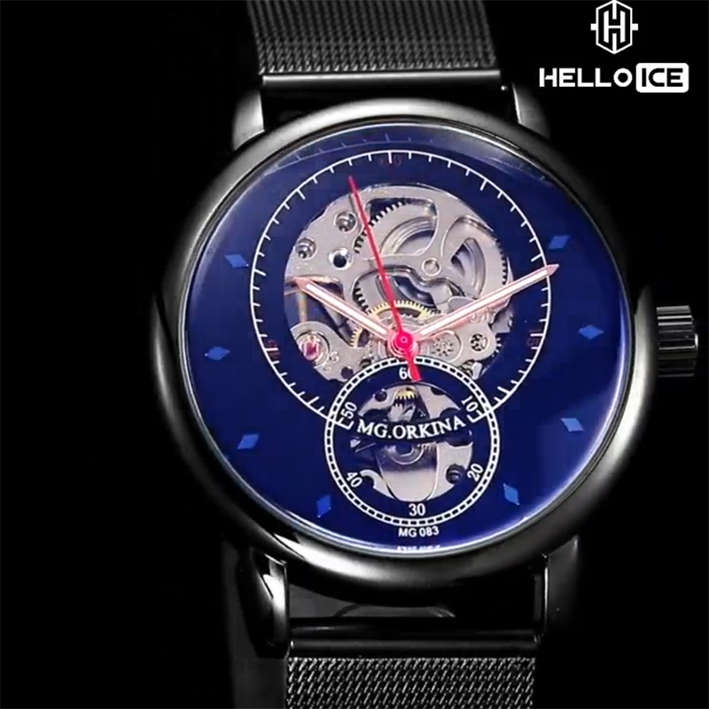 Skeleton Sport Automatic Mechanical Watch with Stainless Steel Mesh Band