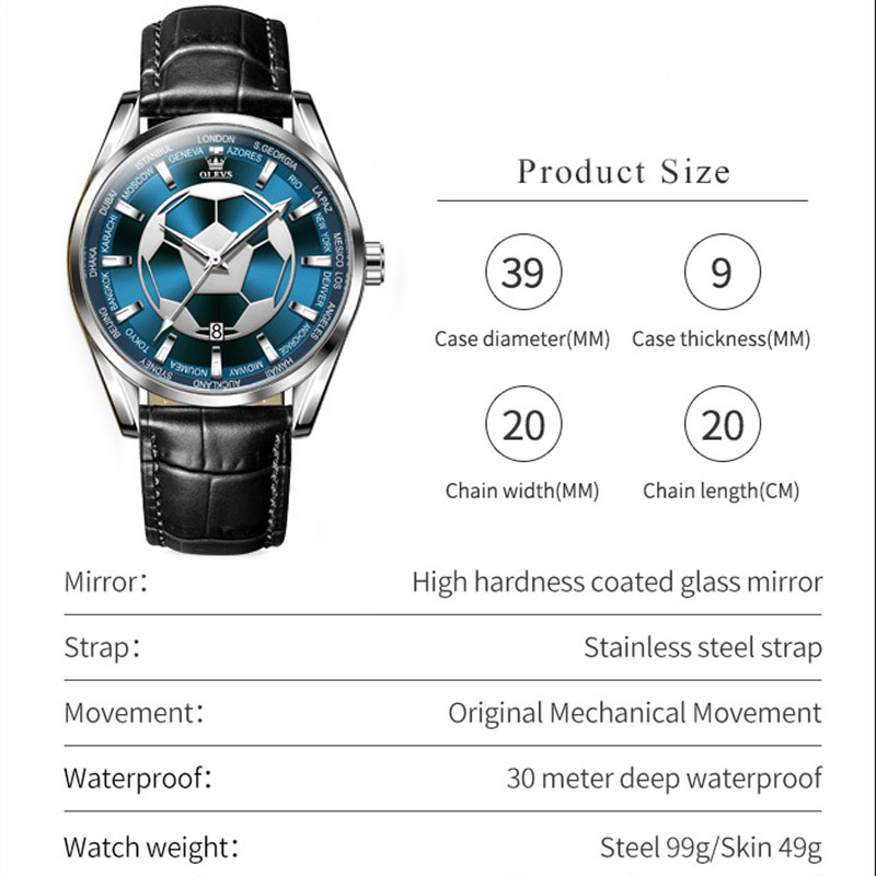  Sport Luminous Waterproof Watch for Men with Leather Strap