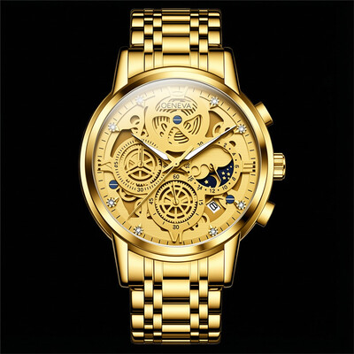 Multi-function Waterproof Luminous Skeleton Quartz Stainless Steel Watch for Men