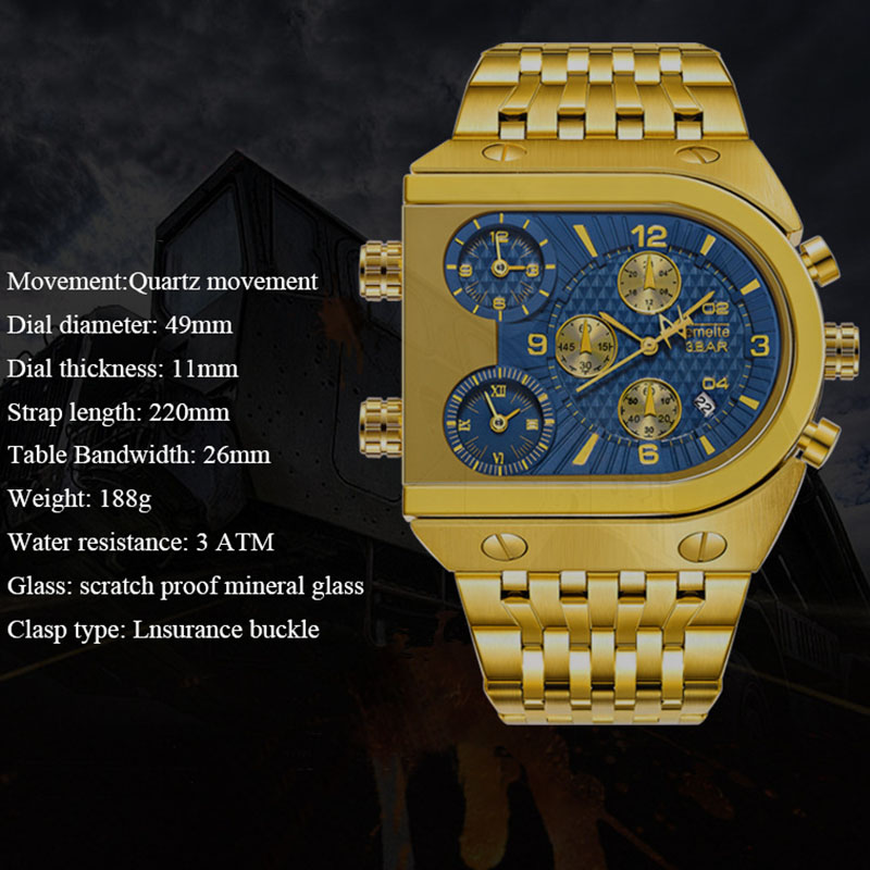  49mm Military Waterproof Quartz Watch in Gold