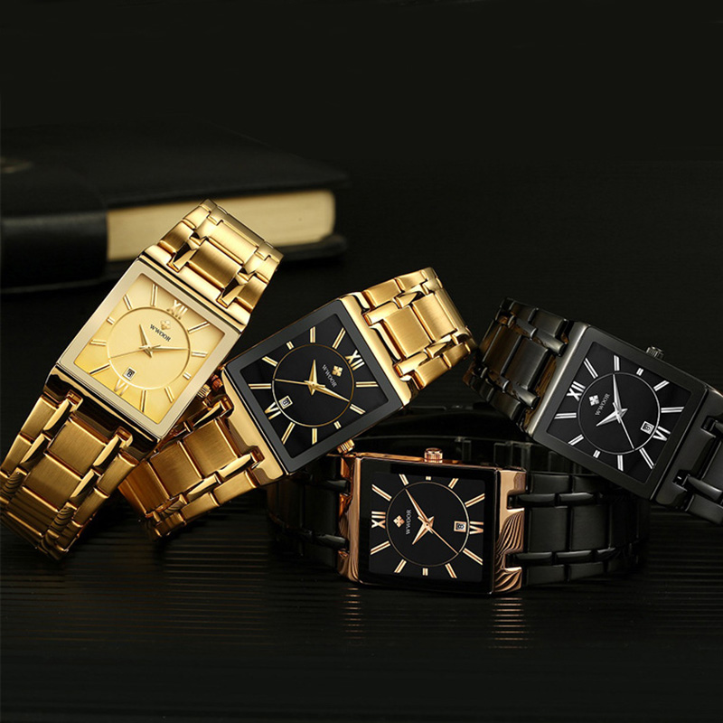 Square Quartz Watch for Men with Steel Strap
