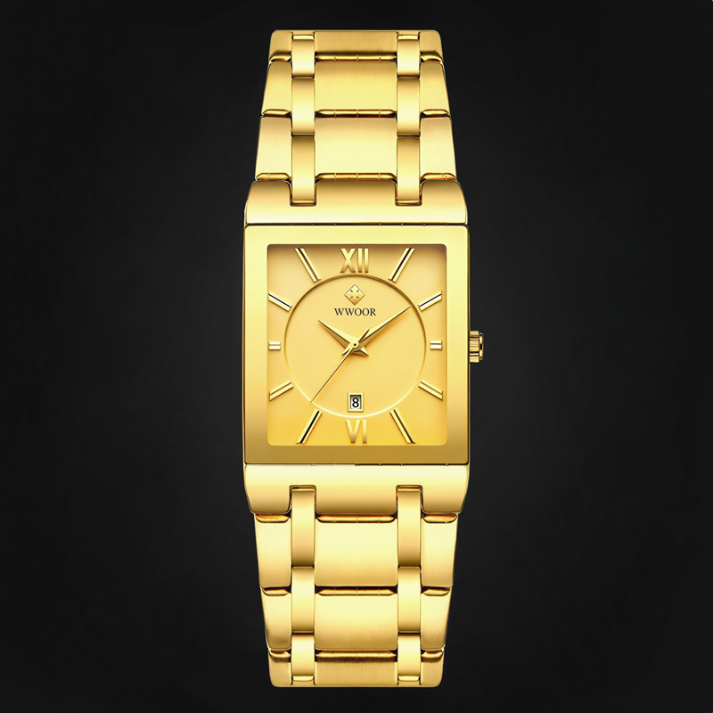 Square Quartz Watch for Men with Steel Strap