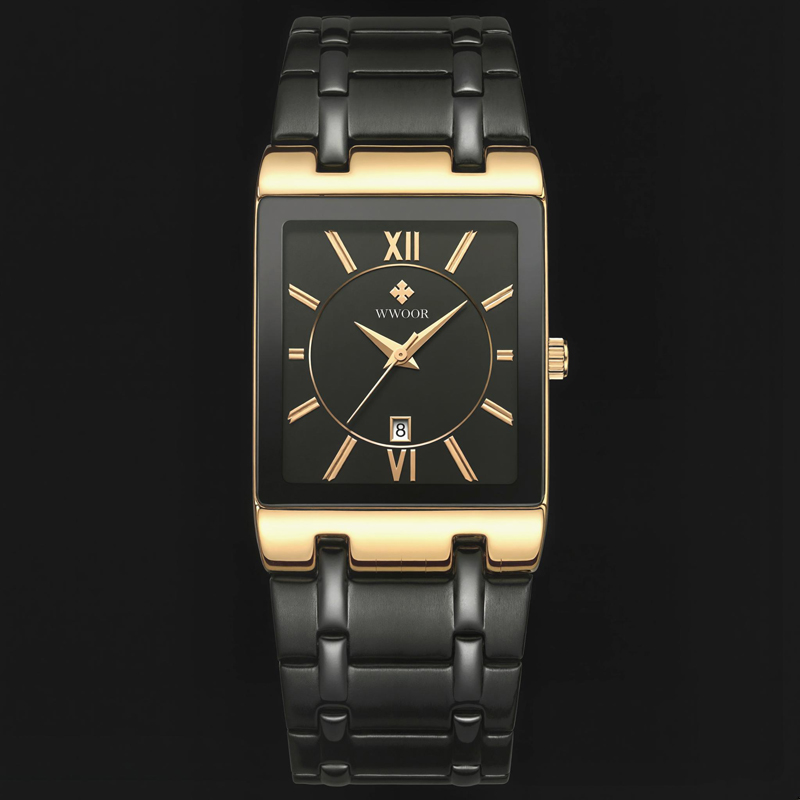 Square Quartz Watch for Men with Steel Strap