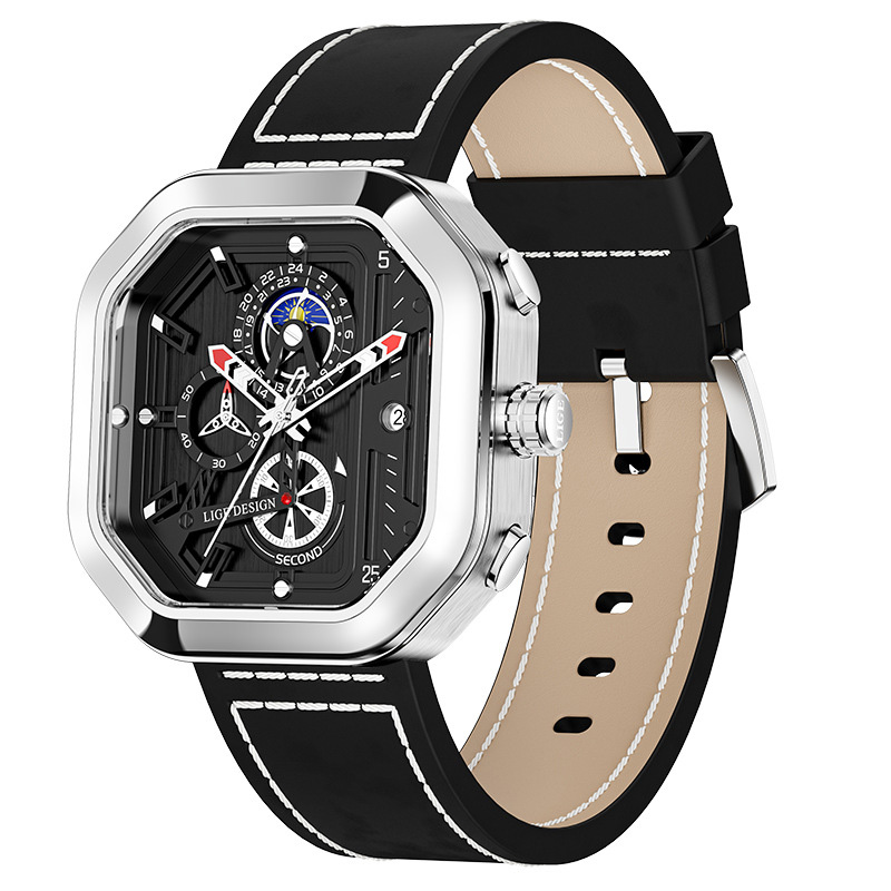 45mm Square Leather Waterproof Quartz Watch
