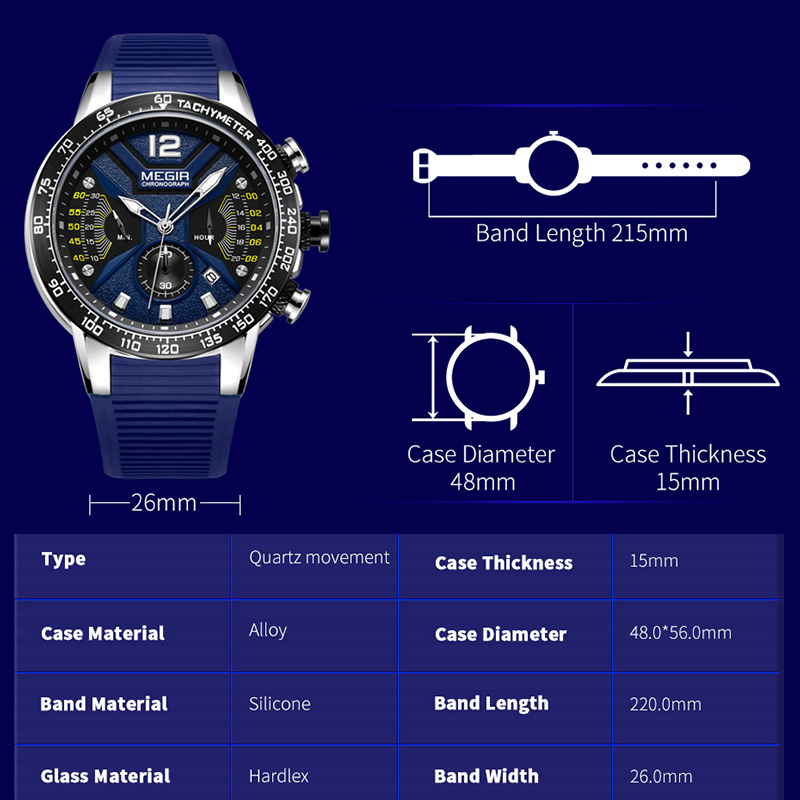 48mm Waterproof Quartz Luminous Silicone Strap Watch