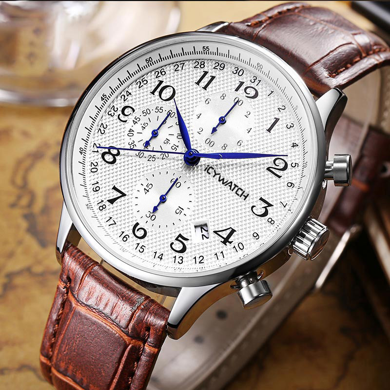 Multifunctional Business Casual Leather Quartz Watch