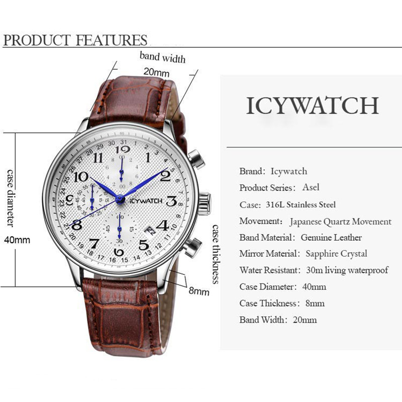 Multifunctional Business Casual Leather Quartz Watch