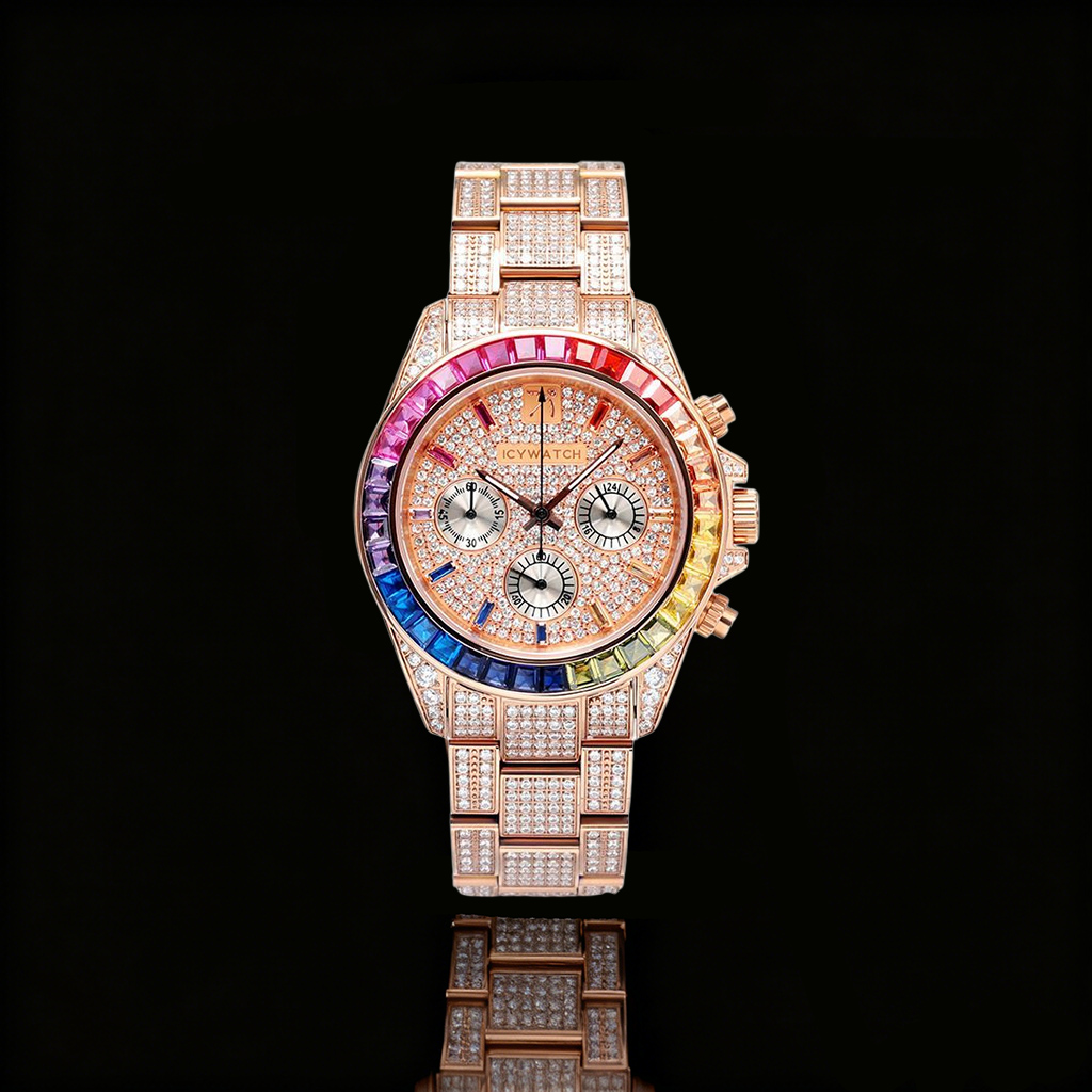 Luxury Handcrafted Rainbow Watch in Rose Gold