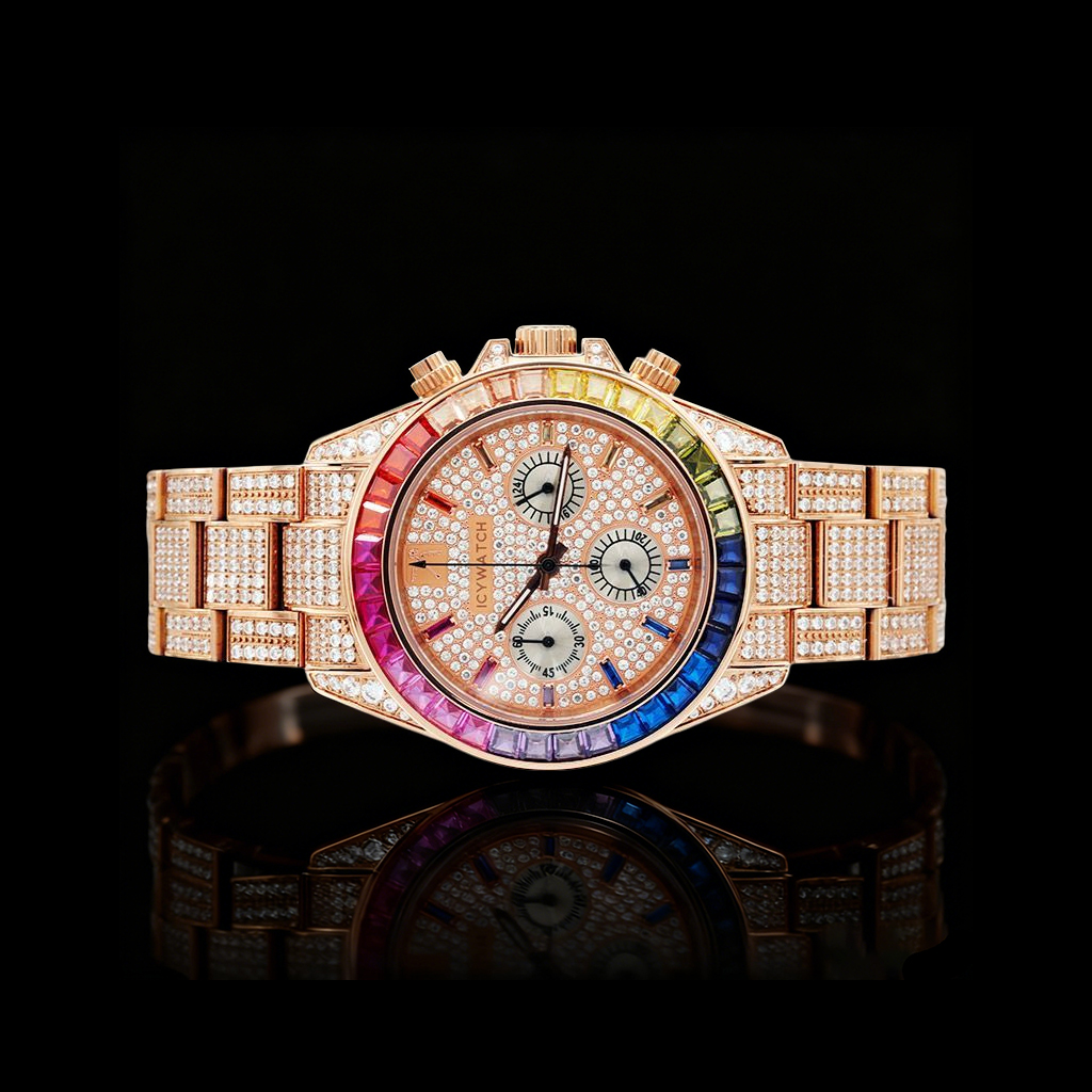 Luxury Handcrafted Rainbow Watch in Rose Gold