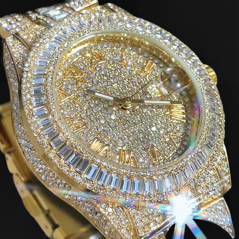 Iced Baguette Cut Roman Numerals Men's Watch in Gold