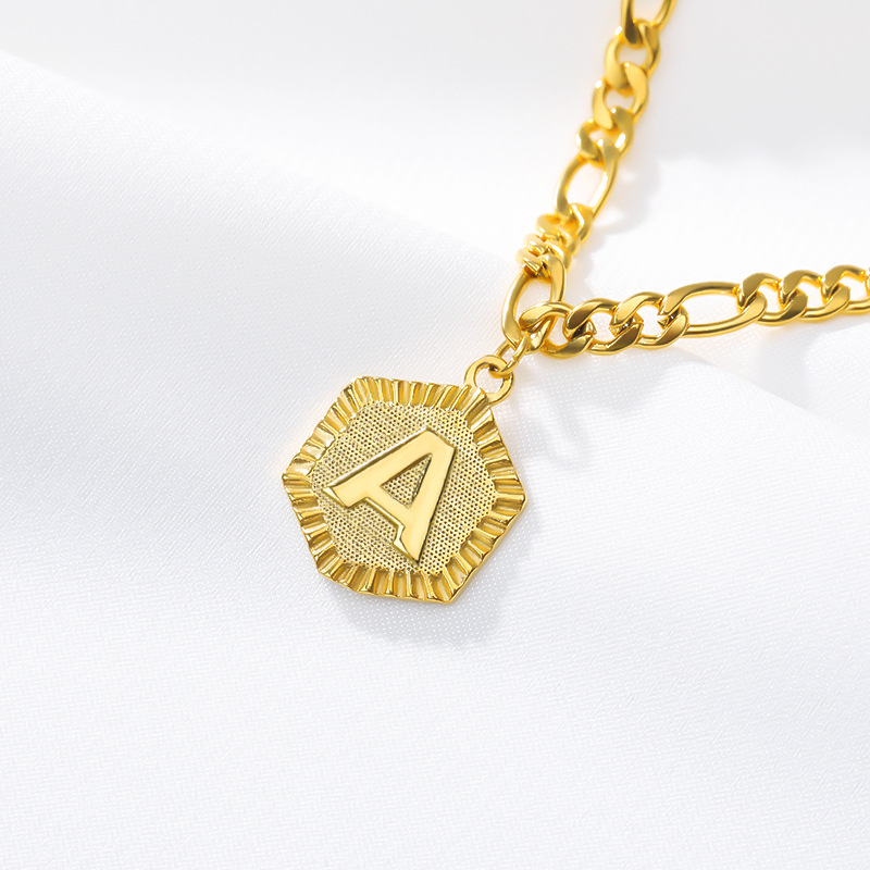  Stainless Steel Hexagon Initial Letter Charm Anklet