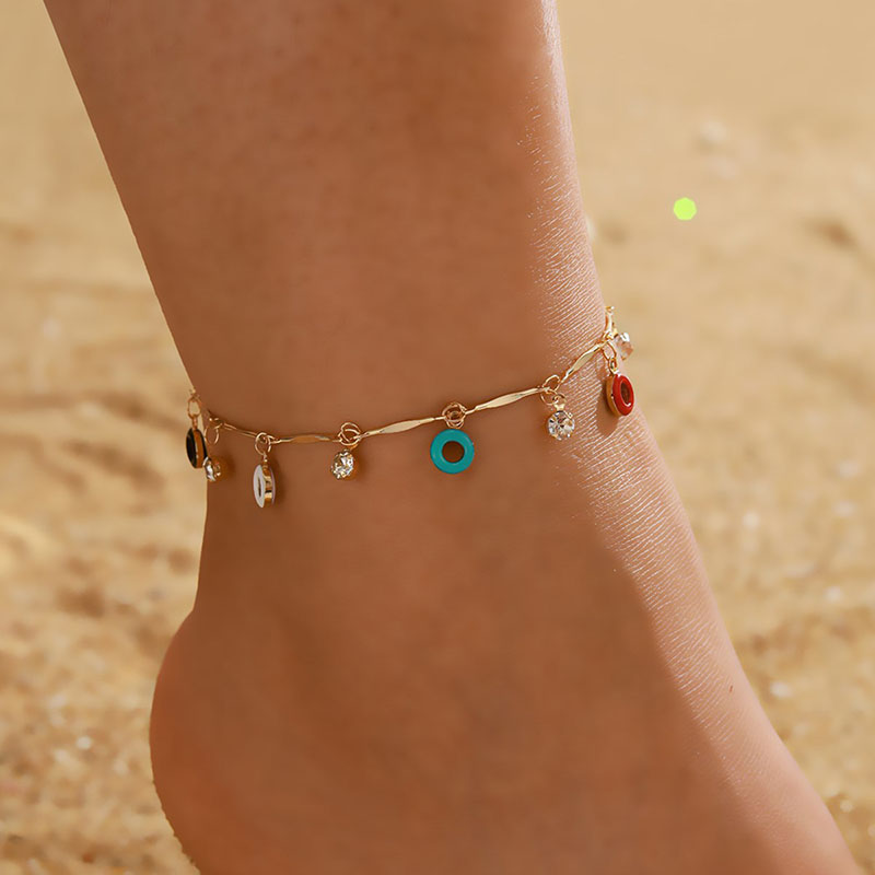 Enamel Circle Donuts Club Chain Crystal Beaded Anklet