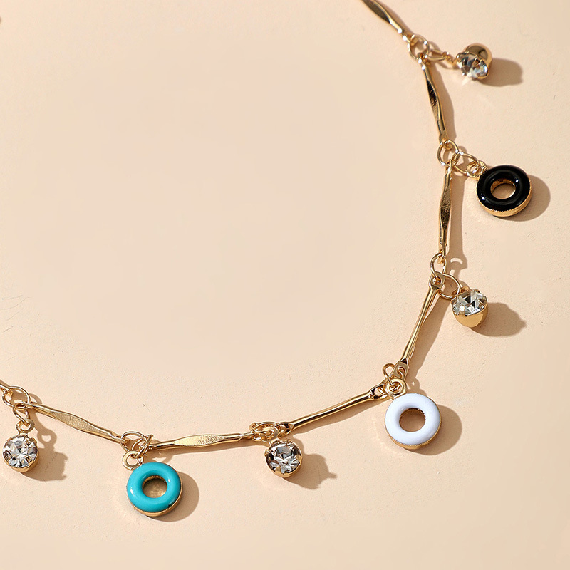 Enamel Circle Donuts Club Chain Crystal Beaded Anklet